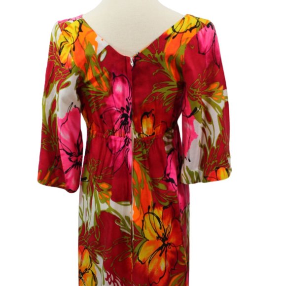SOLD Vintage 1960s Red Pink Floral Hawaiian Maxi Dress Made in Hawaii - Picture 2 of 6
